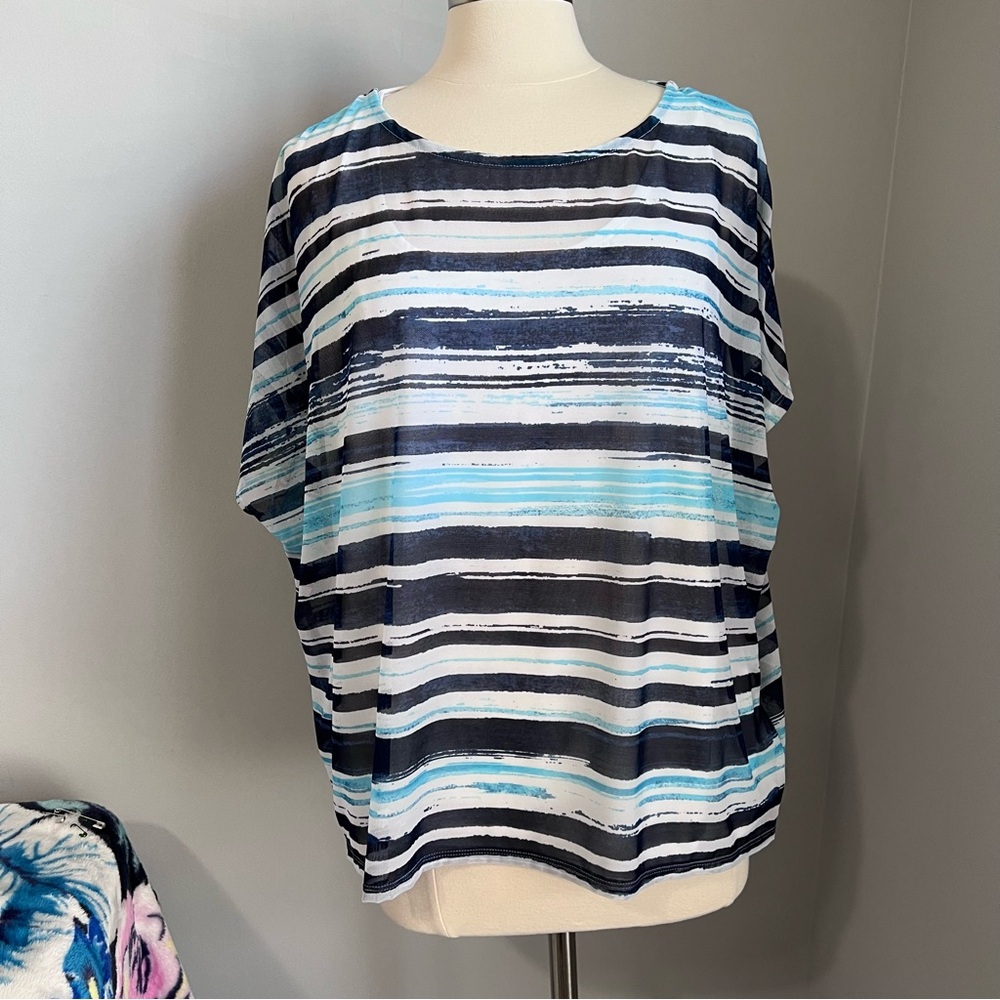 Zenergy by Chico's 2 (L/12) Lea Layered Two Piece Striped Two-In-One Top